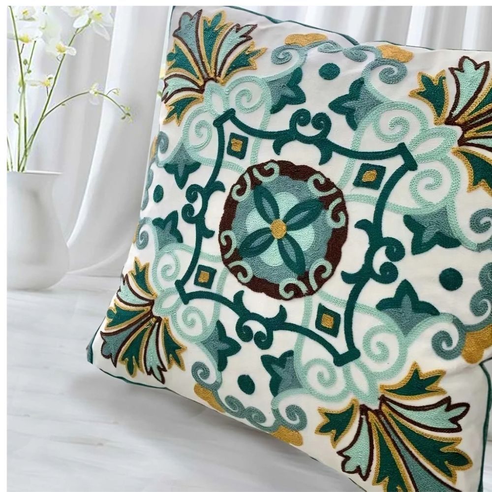 Boho Multicolor Embroidered Accent Pillow